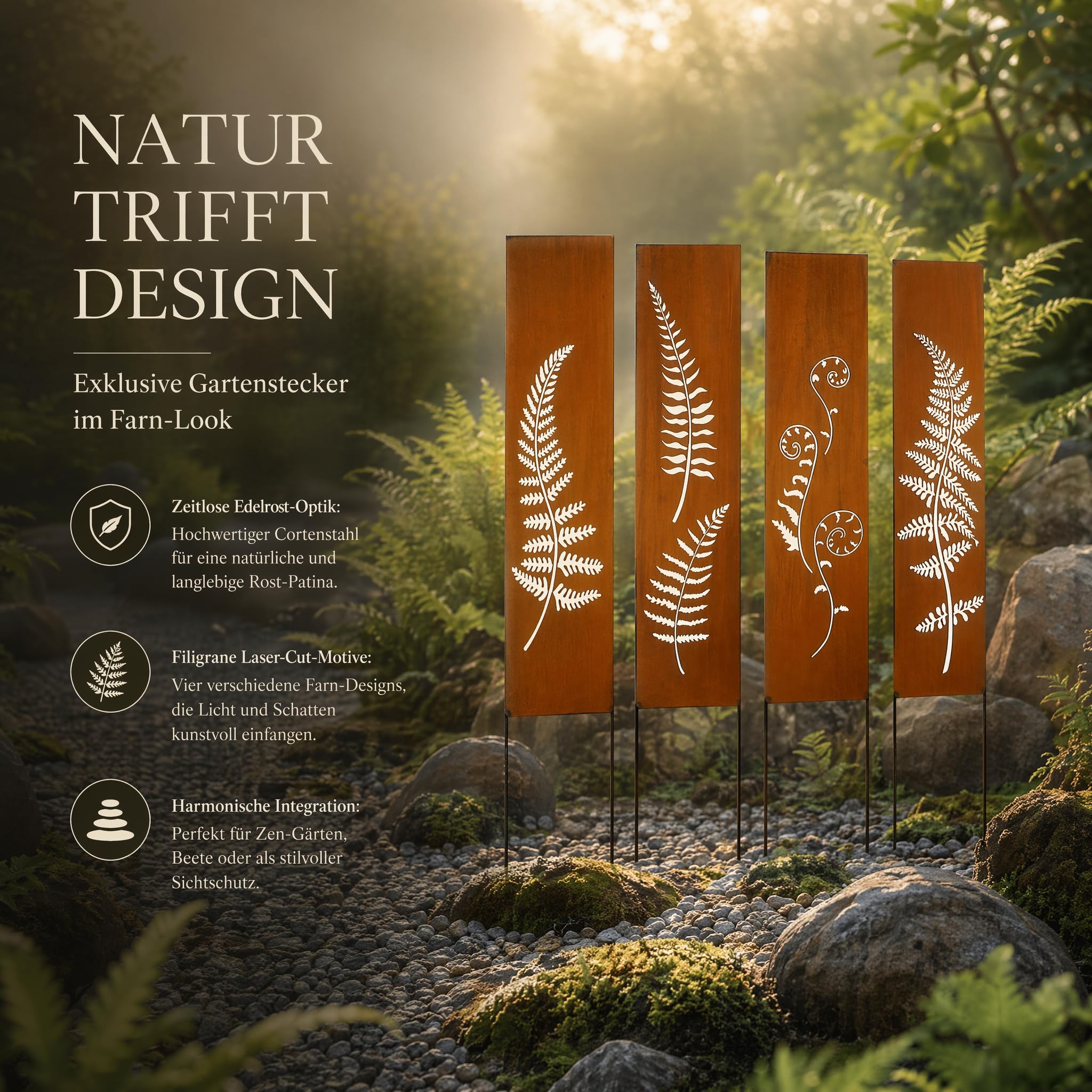 Frangivista in metallo, 4 x 11 cm x 44 cm, effetto ruggine per giardino, protezione da sguardi indiscreti, per giardino, in acciaio corten, protezione da sguardi indiscreti