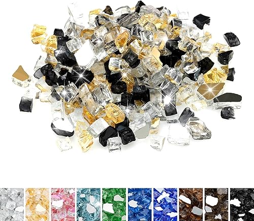 Mr. Fireglass - 10 libras de piedras de fuego reflectantes mezcladas para chimenea hogueras y paisajismo, piedras de pulgada muy brillantes de