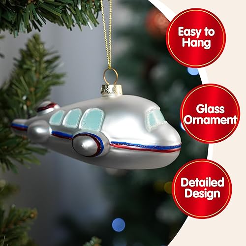Miniatura 2 de Joiedomi Adornos de Navidad de mini avión, pequeño adorno de vidrio soplado para árbol de Navidad, decoraciones colgantes en interiores, regalos de