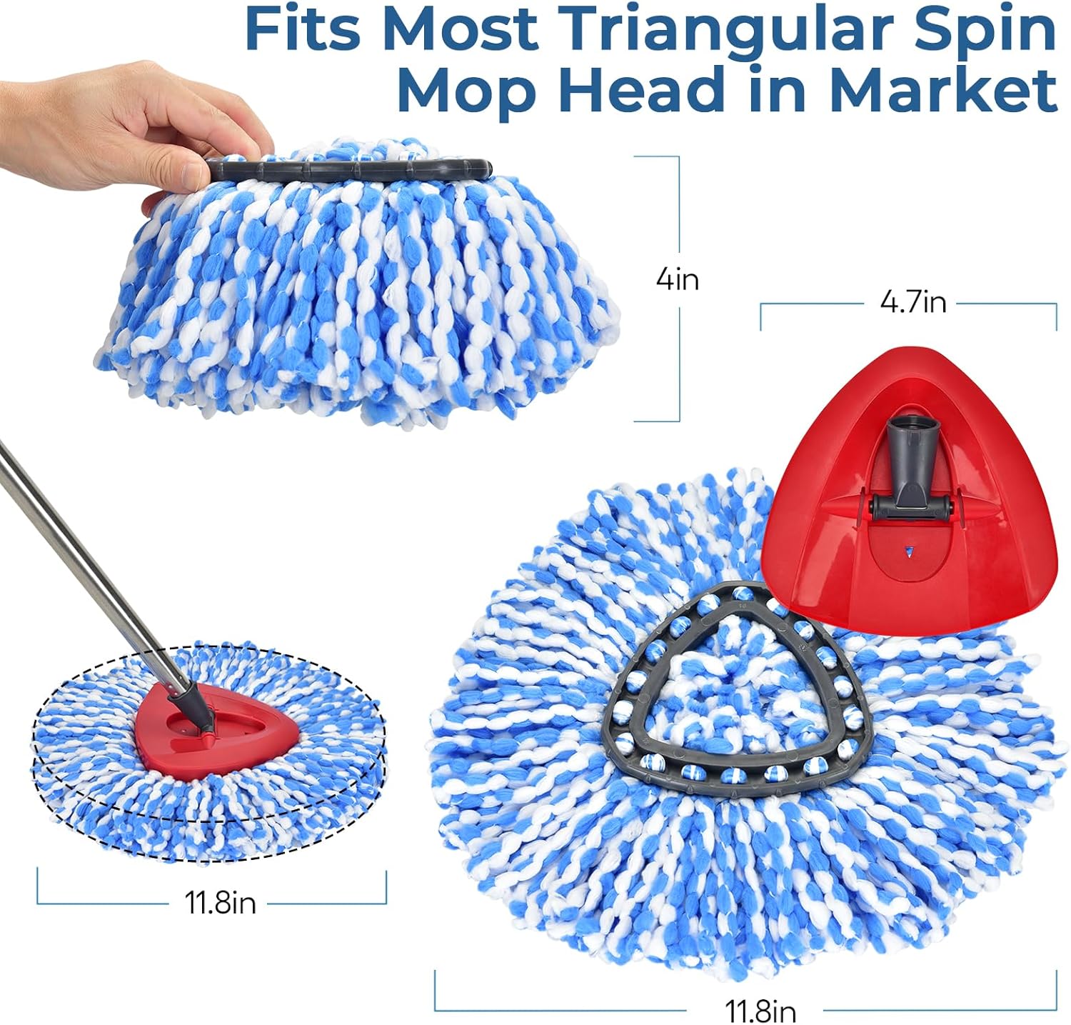 Matthew Cleaning 12Pack Blue Microfiber Spin Mop Replacement Head Compatible with EasyWring Spin Mop Replace Head-EasyWring High Absorbency,Machine Washable,Microfiber Spin Mop Refills