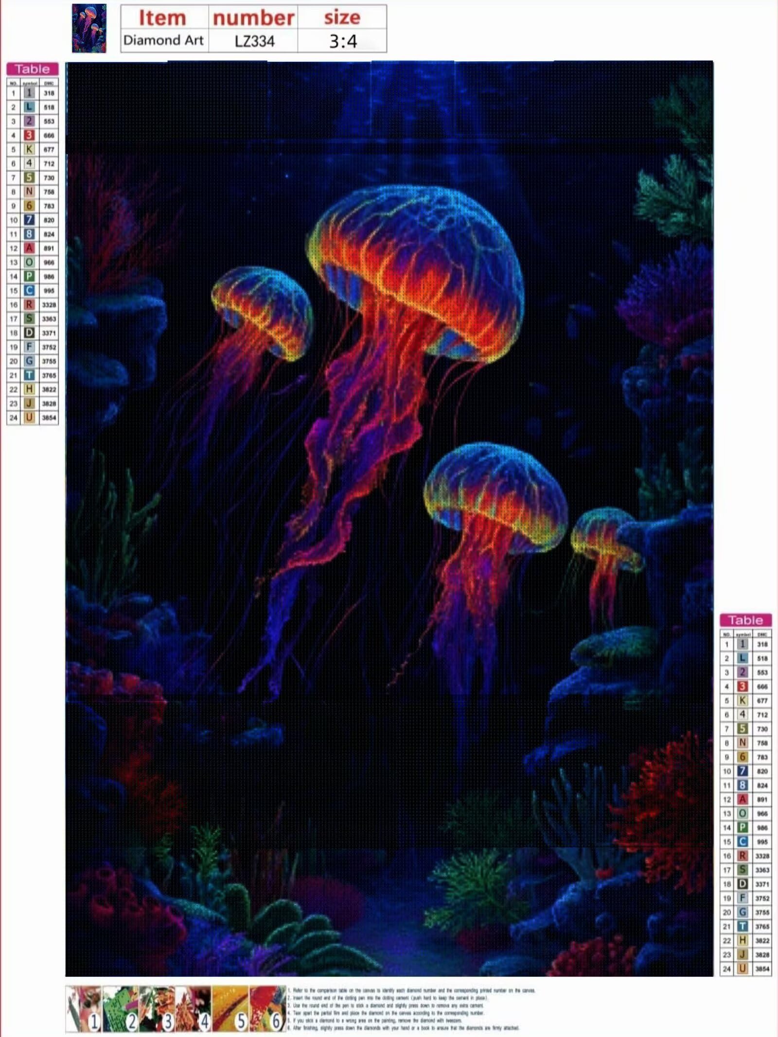 Generisch Tier Diamond Painting 90x120cm Bastel- und Geschenkset für Mädchen 8-10 Jahre, Diamant Painting Qualle Bilder, inkl. Zubehör, Kreativset für Kinder, DIY Basteln. G-1616