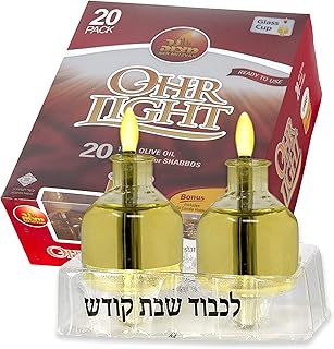 Shabbat Oil Candles - Large Ohr Lights Pre-Filled Oil Shabbos Candles - 20 Pack