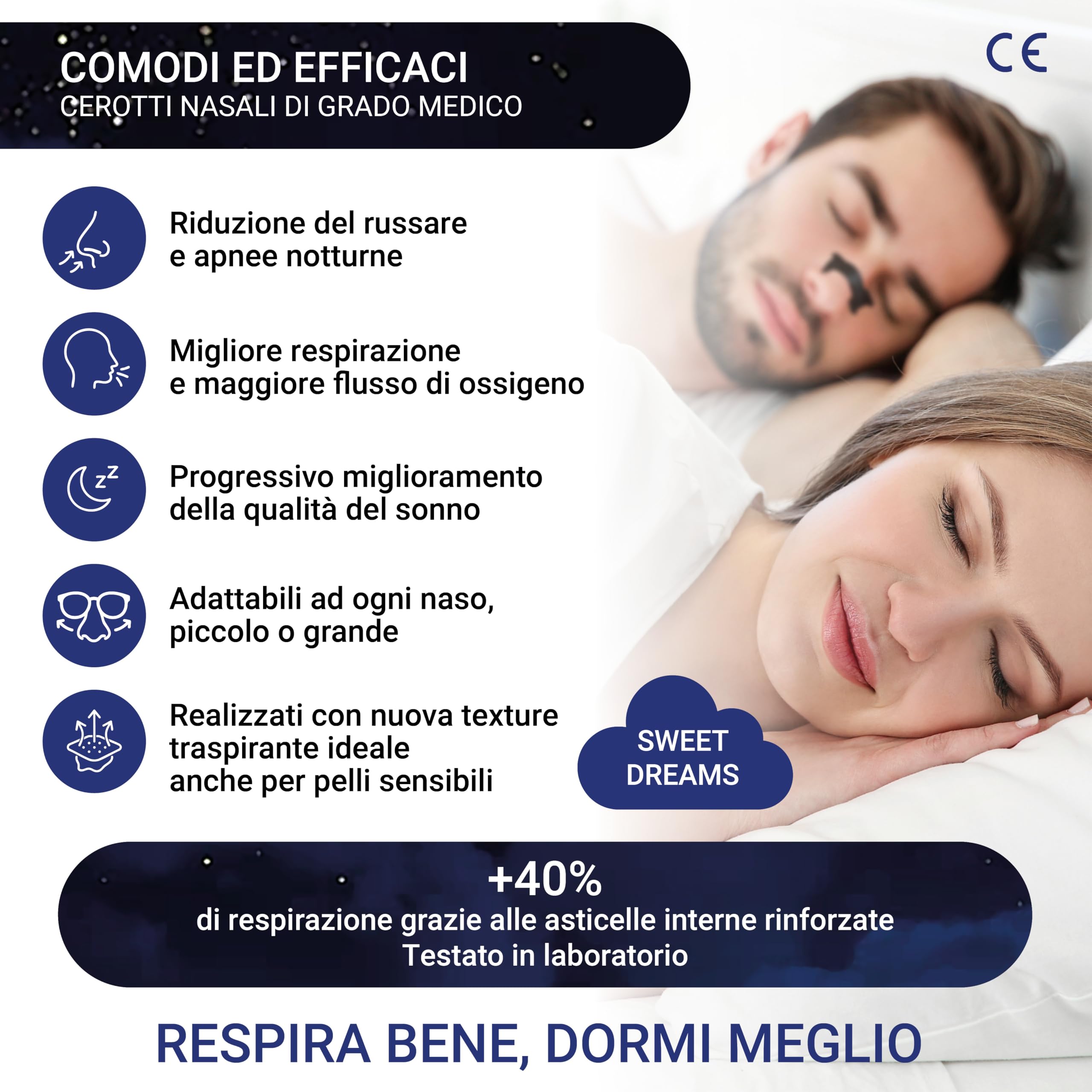 30pz Cerotti Nasali, Antirussamento, Sport, Respira Bene, Dormire Meglio,Tenuta Forte, Asticelle Rinforzate, Antisudore, Cerotti Naso, Giorno, Notte, Russare, Uomo, Donna, Bambino, Dilatatore Nasale