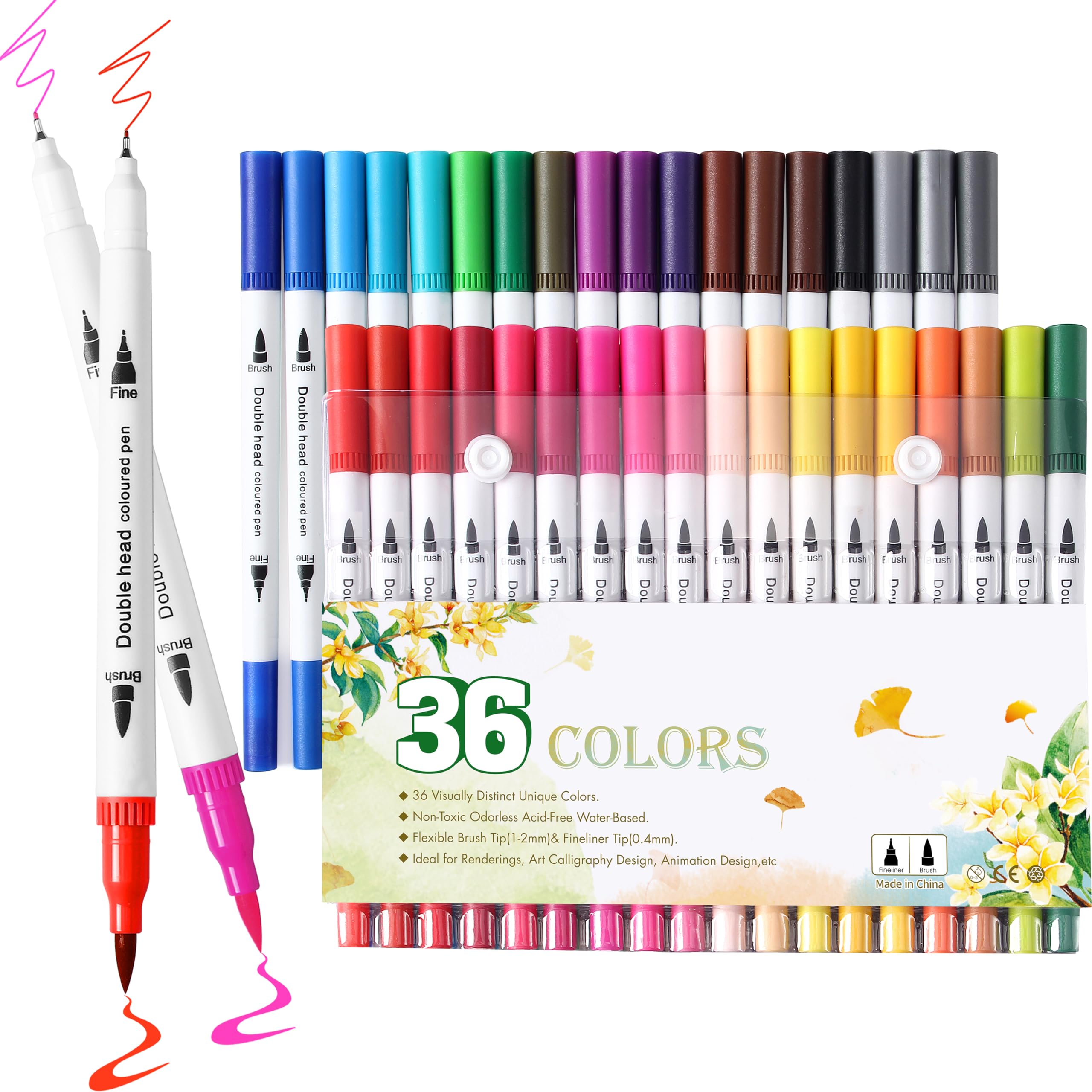 Upanic 36 Brush Markers for Adult Coloring Books,Office Markers for Adults Lettering,Dual Tip Brush Pens for Drawing,Colored Pens for Art,Journal