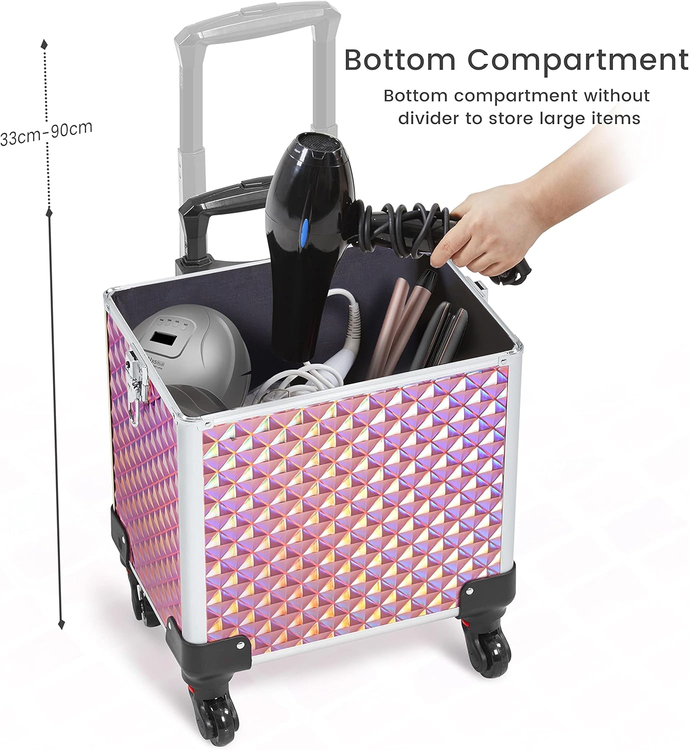 Yaheetech 4-in-1 Cosmetic Case, Trolley Vanity Case, Large Makeup Case, Lockable Multi-Case, Hairdressing Case, Beauty Case with Wheels and Drawer, Pink