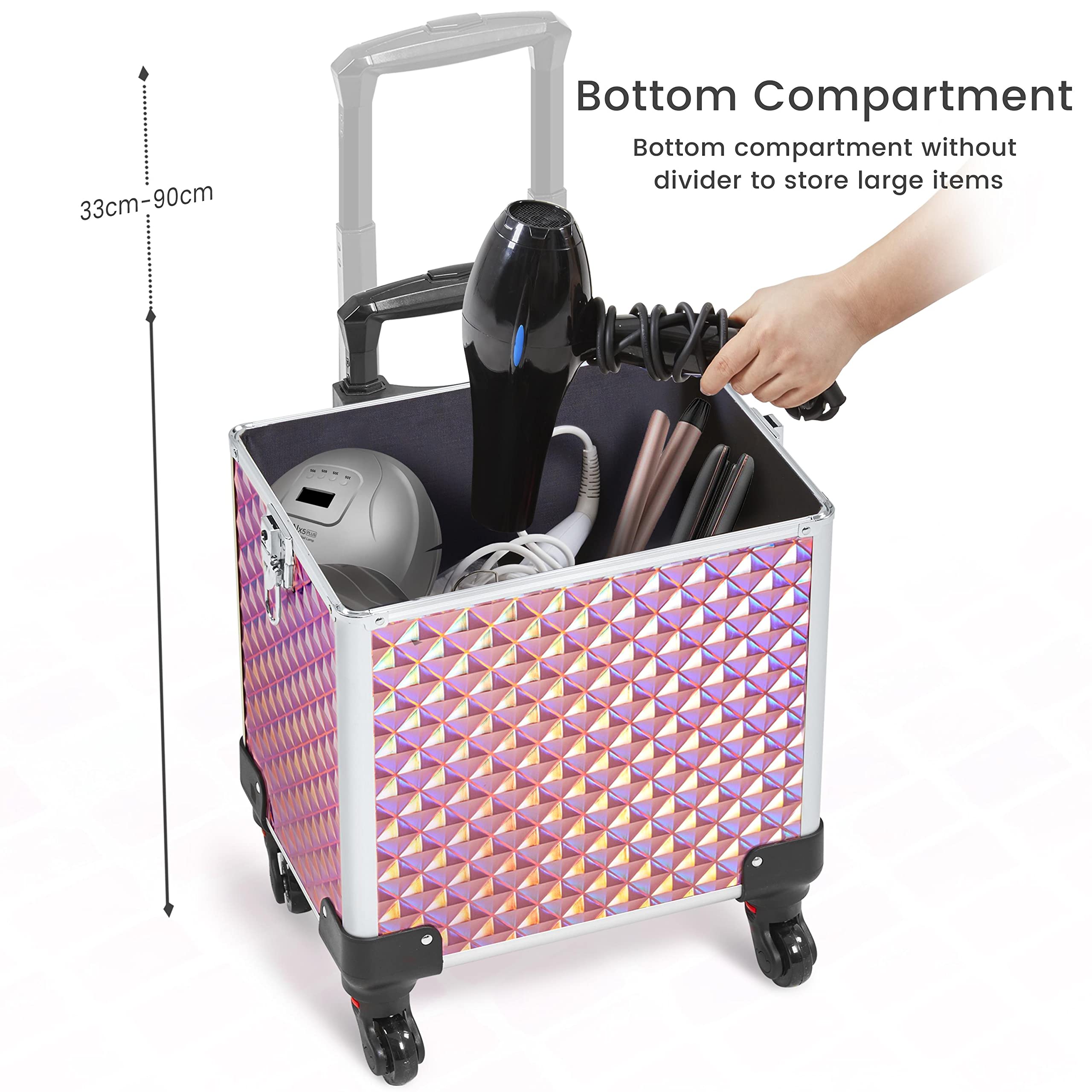 Yaheetech Valise Maquillage Professionnel 4-en-1 Valise Esthetique roulettes Pivotantes à 360° pour Manucure, Voyage, Maquilleur 34 x 25,5 x 80 cm Rose