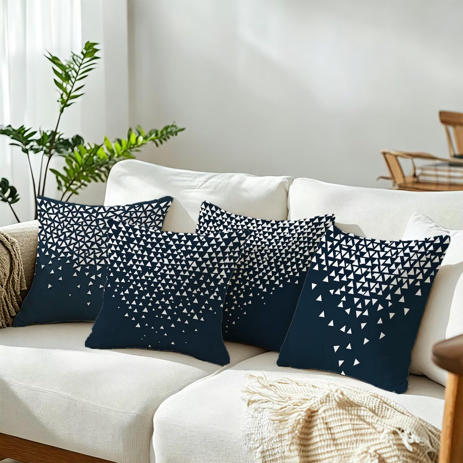 Blu Federe Cuscini Divano 65x65cm, Cuscini da Esterno Set de 4, Cod-149 | Velour Copricuscini Decorativi Letto Arredo, per Letto, Soggiorno, Giardino, Esterno, Casa Decorazione Set di 4 Astratto