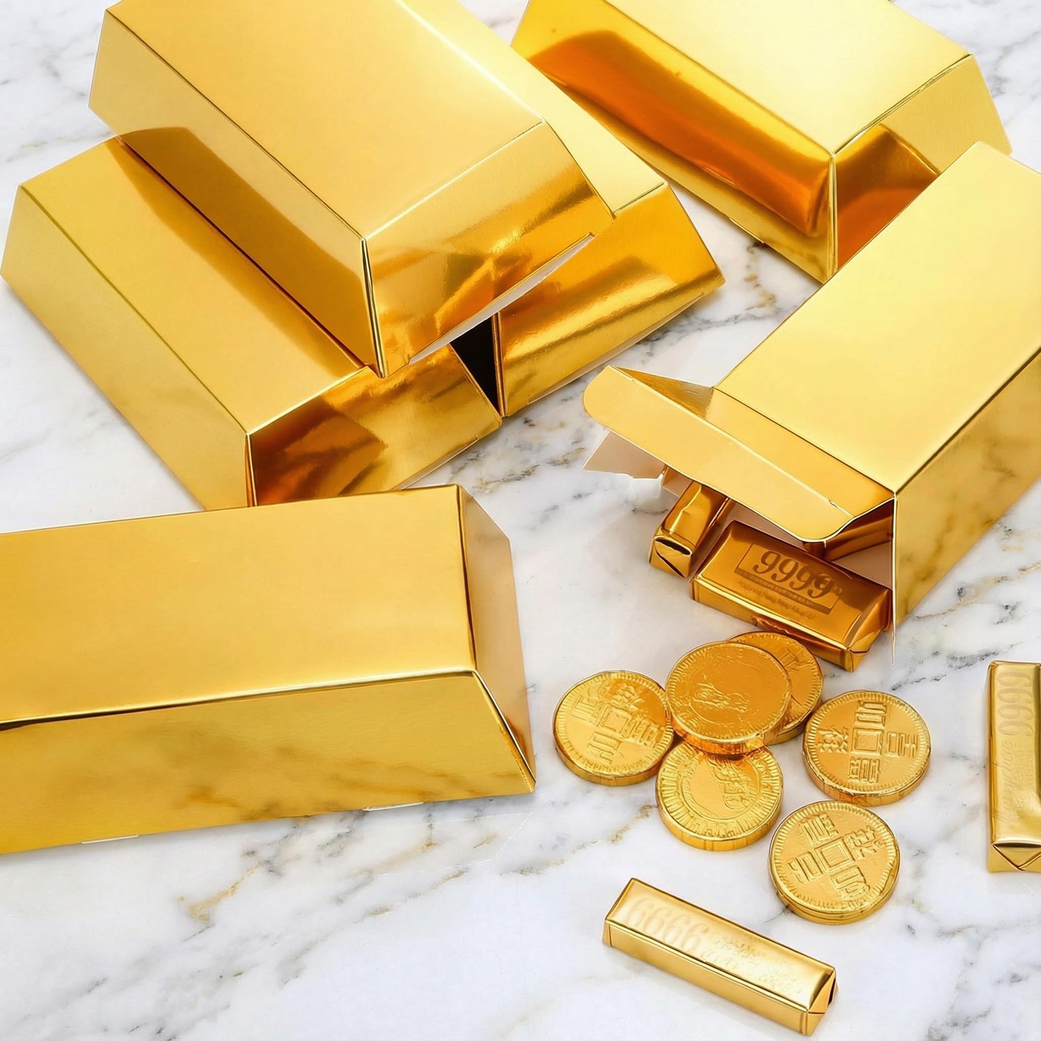 Elsjoy 100 Pack Gold Bar Gift Box, Fake Gold Bar Party Favor Treat