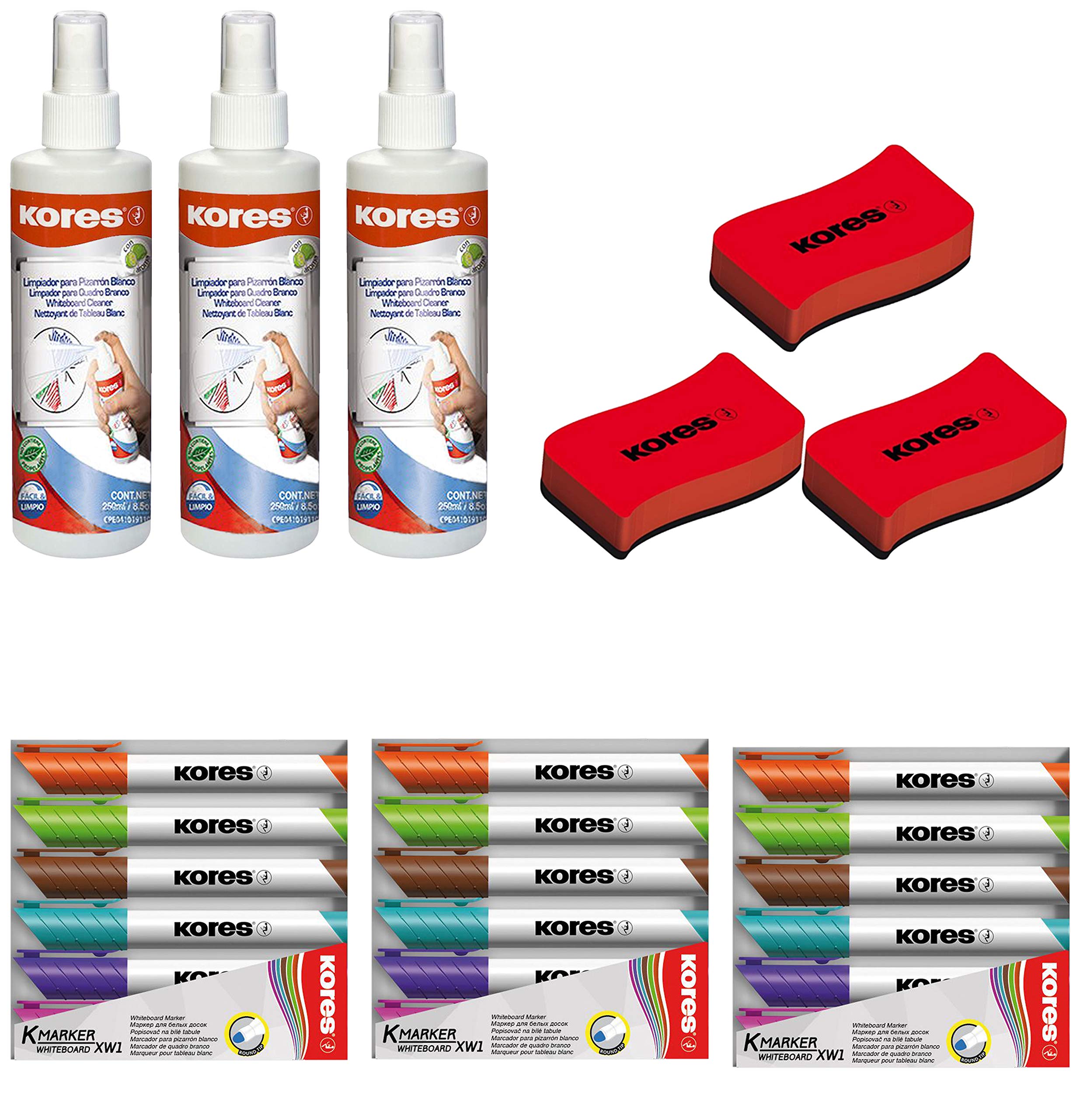 Kores Whiteboard Reiniger, Pump-Spray-Flasche, 250 ml (3, Whiteboard-Reiniger + Löscher + 6 Marker)