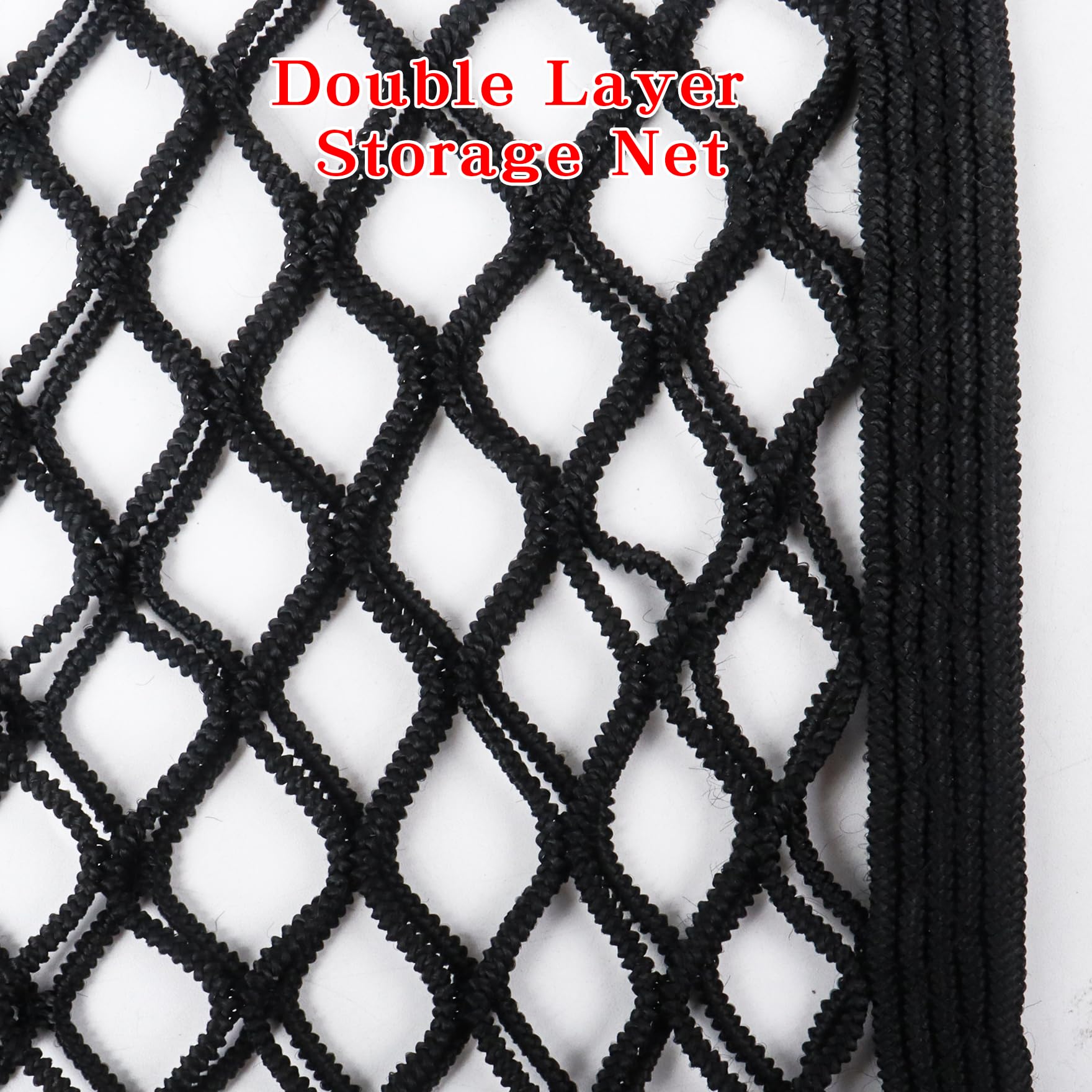 Klmnop Motorcycle Helmet Holder for Backpack as Cover and Container, Double Layer 4 Side Elastic Bands Storage Nets with 4 Carabiners for Attaching to Backpack to Carry Helmet Rainwear Water(Black)