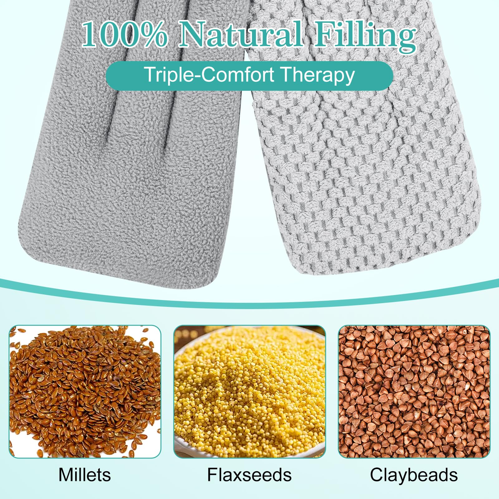 83x20cm Cuscino Riscaldante Microonde ai Semi di Lino, Cintura Riscaldante per Collo, Schiena e Addominali, Custodia in Cotone Puro, Ideale per Dolori Muscolari e Cervicale