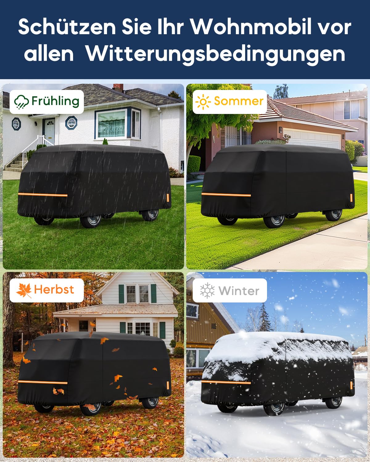 Wohnmobilabdeckungen für VW T1 T2 T3, 420D Oxford Gewebe Wohnwagen Abdeckung, Wasserdicht, PU-Atmungsaktiv, UV-Beständig, 457 × 184 × 196 cm, Passend Für Eine Reihe Von Campervans