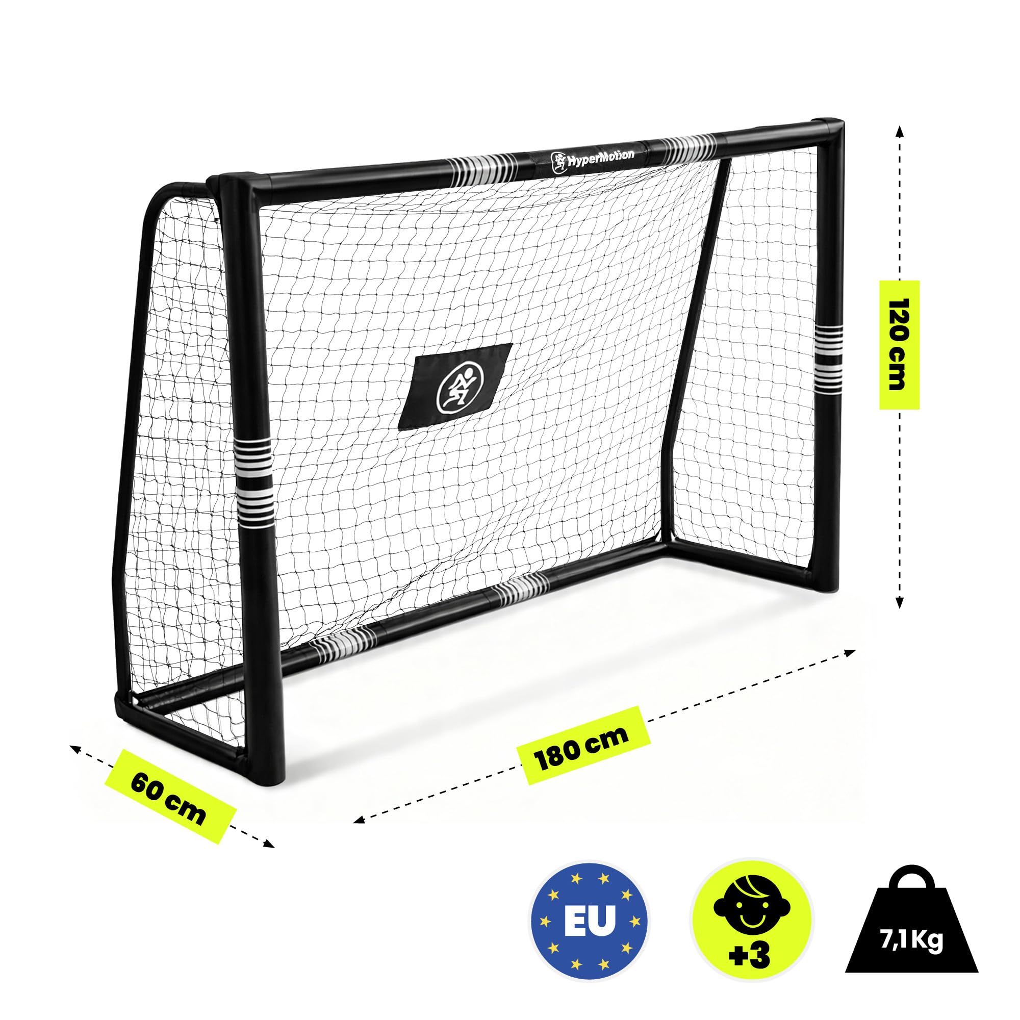HyperMotion Bramka Piłkarska HYP90 GOAL BLACK S 180x120 cm – Stalowa Bramka do Piłki Nożnej dla Dzieci i Młodzieży, Czarna, Stabilna Konstrukcja do Ogrodu i Treningu