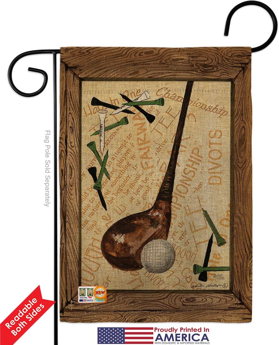 Strike A Golf Ball Burlap Garden Flag Sports 18 Hole Championship Club Entertainment Activity Physical Small Decorative Gift Yard House Banner Double-Sided Made In USA 13 X 18.5