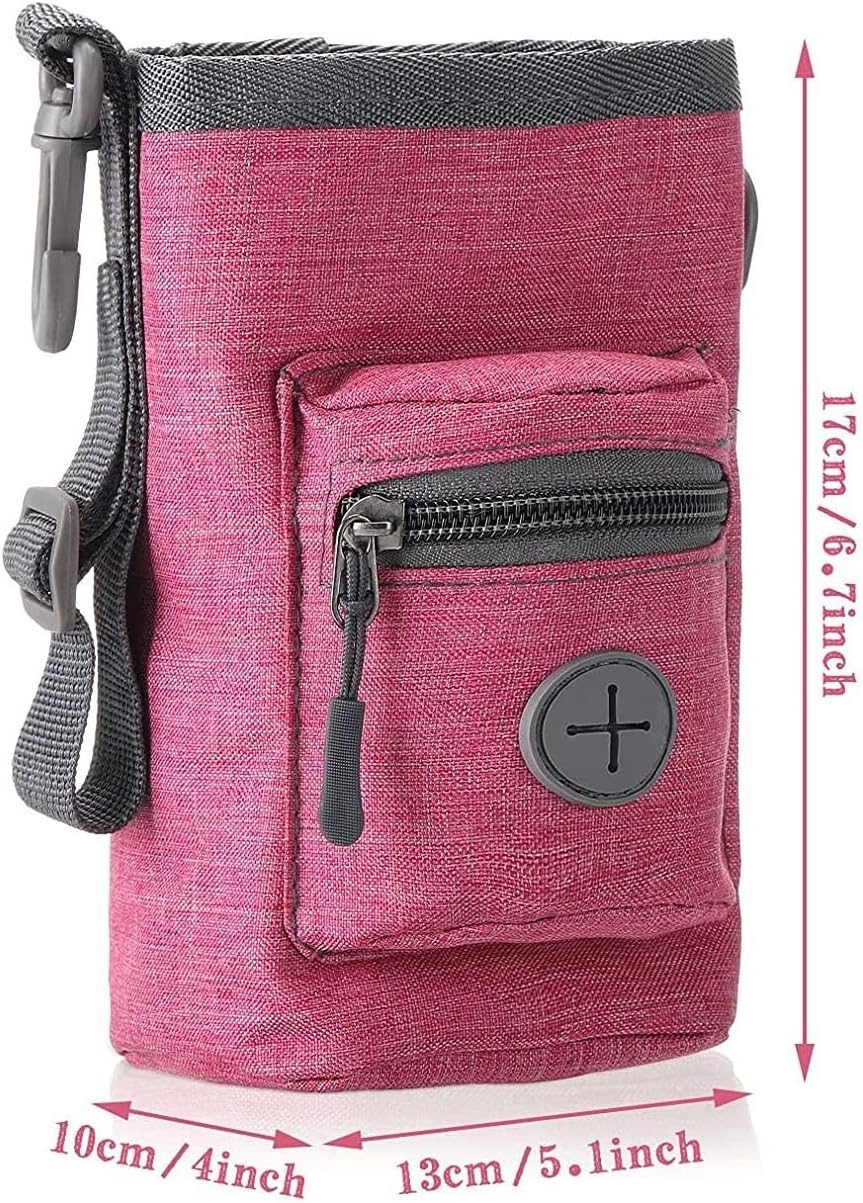 Portable Dog Treat Pouch Dog Training Treat Pouch Dog Training Treat Bag Pet Trainer Waist Bag Built-in Poop Bag Dispenser Dog Walking Bag Pet Outdoor Travel Bag Feeding Bag For Kitten Puppy (Pink)