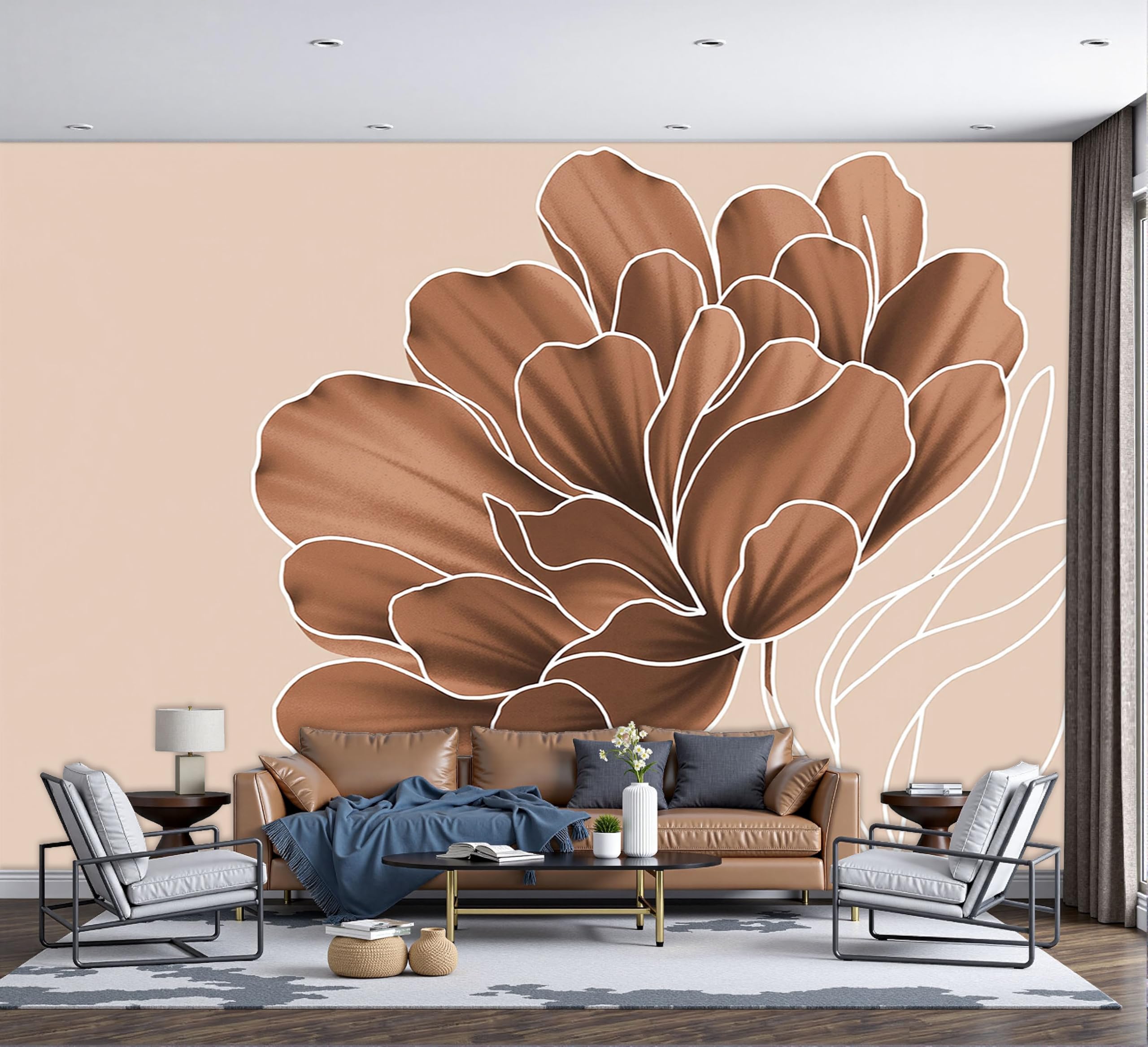 Papier Peint Panoramique Fleurs Abstraites 3D - Tapisserie Photo Géante Salon Style Bohème XXL