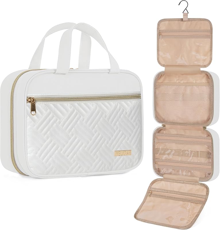 Necessaire suspensa de viagem WELIDAY com compartimentos e gancho, branca