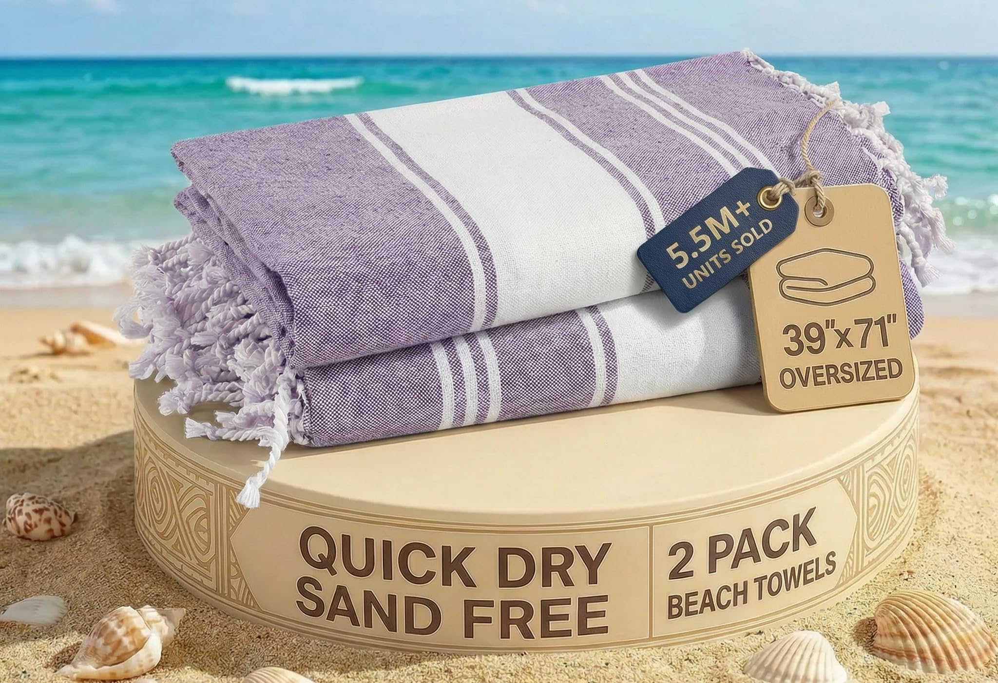 LANE LINEN Large Pool Towels, Cotton Rich XL Beach Towel 2 Pack, Pre-Washed, No Shrink, Quick Dry Oversized Beach Towels, Stylish Beach Towel For Women, Sand Free Towel, 39"x71" - Regal Orchid