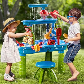 3-Tier Water Table for Kids Toddlers Ages 2 3+ 4-8, Outdoor Summer Beach Sensory Play Activity Toys, Water Pool Table, Birthday Gifts for Boys Girls