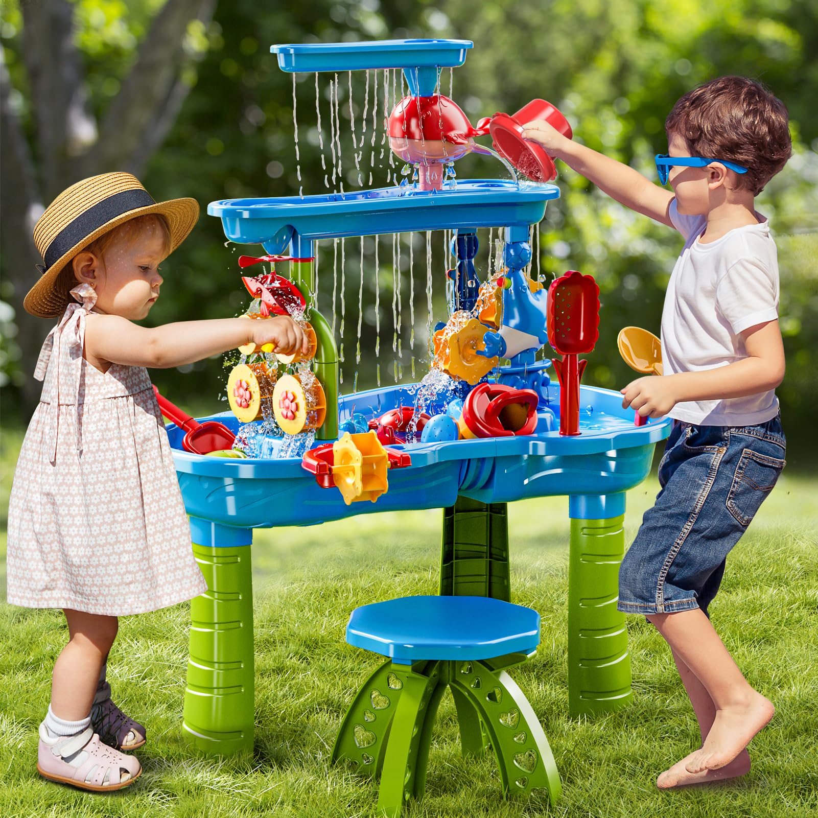 BLmukce 3-Tier Water Table for Kids Toddlers Ages 2 3+ 4-8, Outdoor Summer Beach Sensory Play Activity Toys, Water Pool Table, Birthday Gifts for Boys Girls