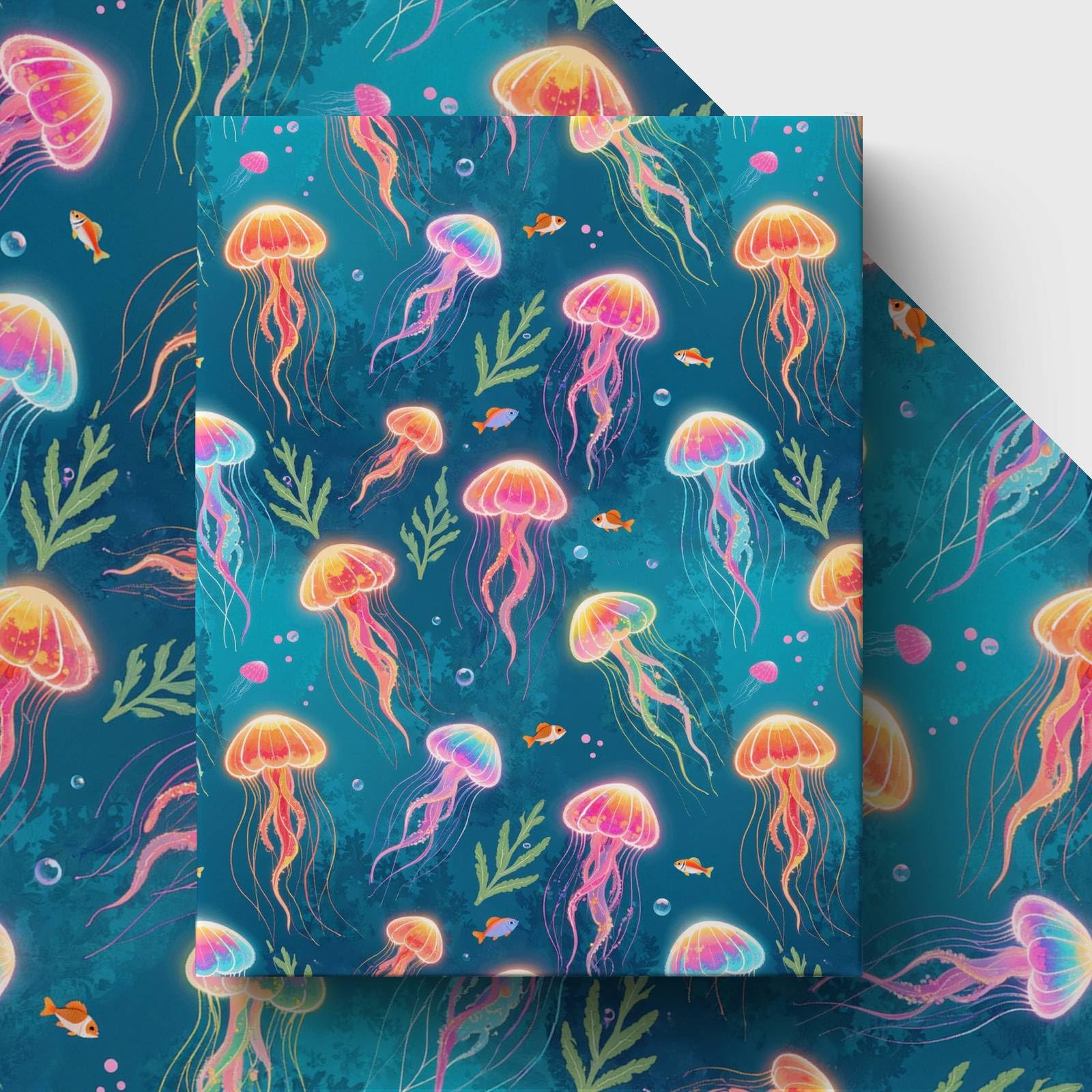GleeWrap Jellyfish Wrapping Paper, 4 Sheets Colourful Ocean Underwater Sea Theme Gift Wrap for Birthday, Christmas, Kids Gifts, Mermaid Party and Marine Theme Presents,50x70cm