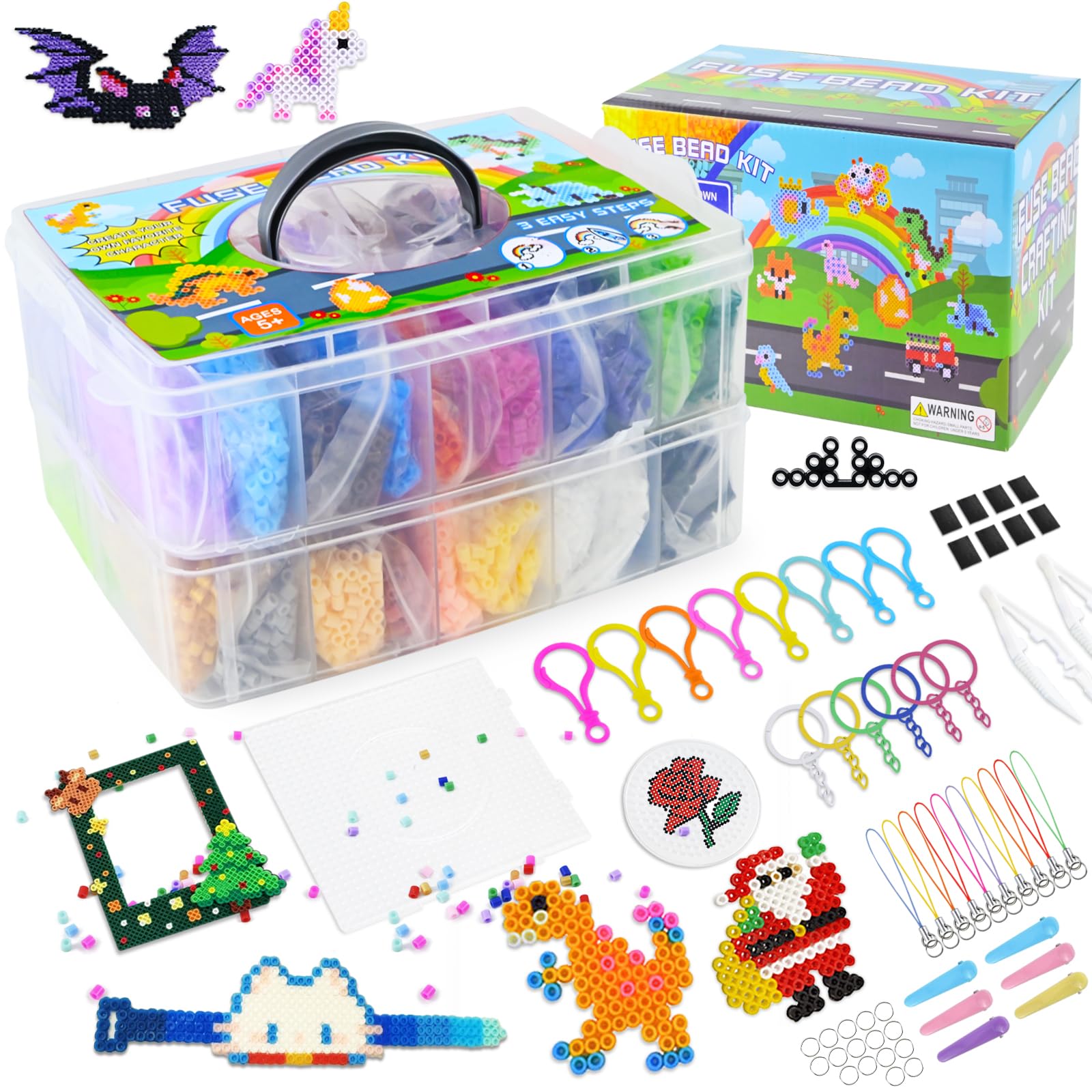 lompyeu 18000 Pcs Bügelperlen Set, 5mm Bügelperlen 38 Farben, mit 98 Pcs Bastelset Accessoires-8 Platten,8 Kühlschrankmagnete,Geschenk Mädchen 5,6,7,8,9,11,12 jahre
