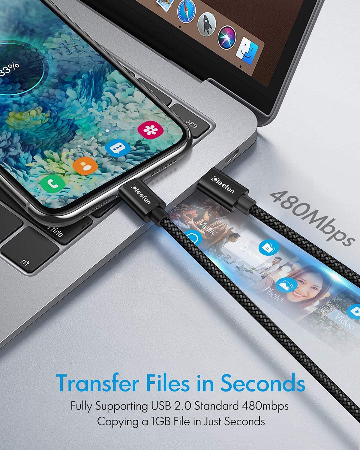 CLEEFUN Extra Lungo Cavo USB C a USB C [8m/26FT], PD 60W/3A Ricarica Rapida Cavo USB Tipo C per Samsung Galaxy S21 S20 S21 + S20+ S22 + Note 20 10 Plus, A70 A71 A50 A51, GooglePixel, Switch e Altro