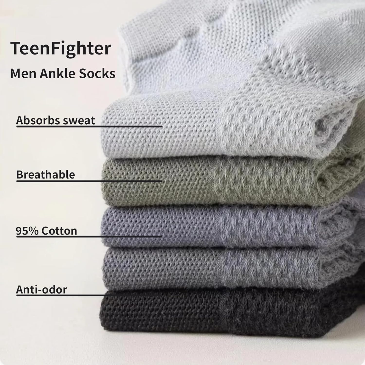 TeenFighter Cotton Men's No Show Ankle Socks - 4/7 Pairs, Odor Free & Mesh Breathable, Low Cut Casual Socks Size 6-10 - Image 4