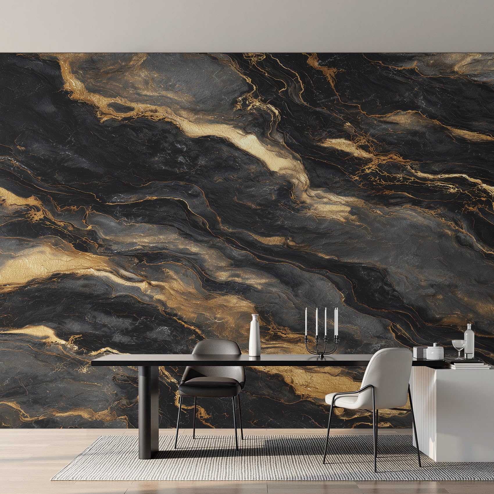 Black Gold Marble Wallpaper for Bedroom, Living Room Wallpaper 400x280 cm (W x H), Non-Woven Abstract Fluid Art Wall Mural, Art Deco Photo Wall Paper