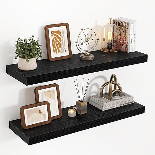 Miniatura 18 de Estantes flotantes de 24 pulgadas, con textura 3D de veta de madera, estantes flotantes de pared de 24"x9.25"x1.5" de profundidad, estantes de Roble