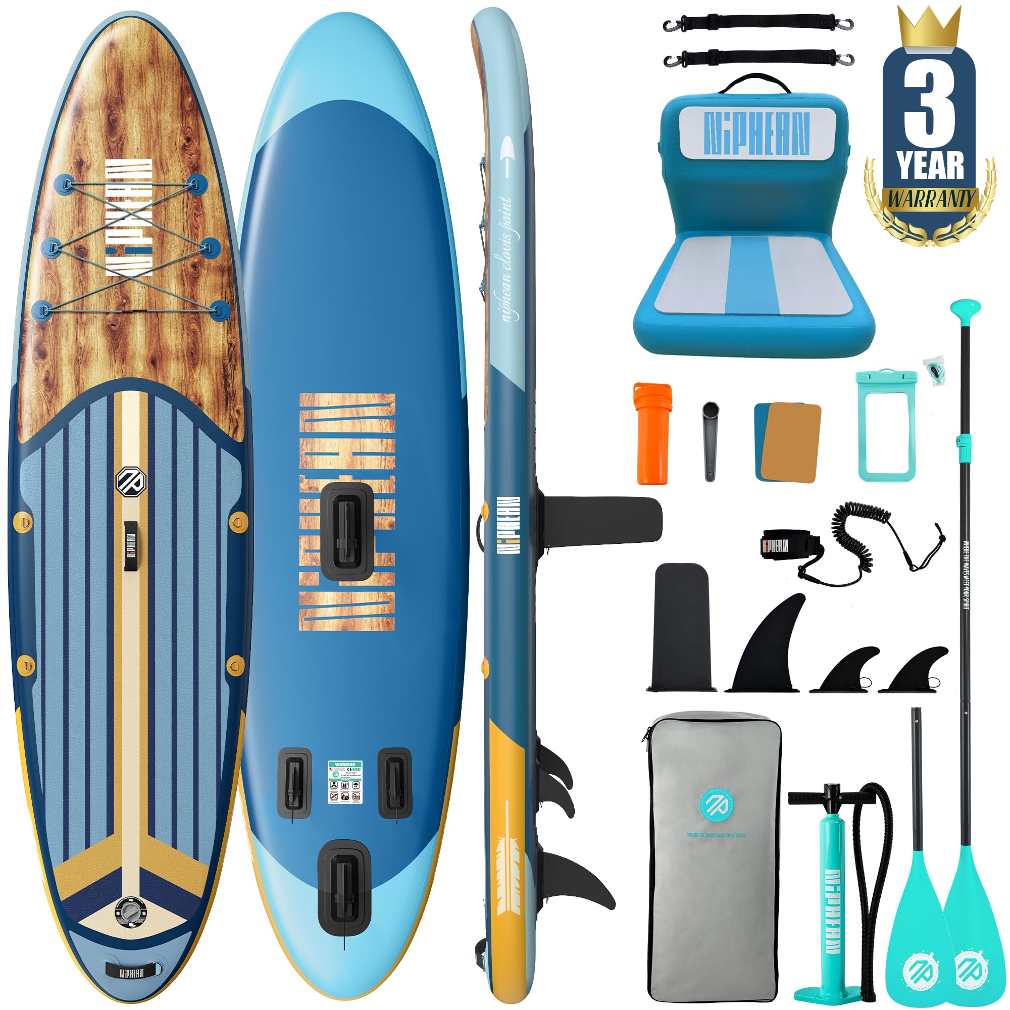 Niphean SUP Gonfiabile Adulti con Tutti gli Accessori, 320cm Stand up Paddle Gonfiabile per Tutti i Livelli, Paddle Board con Capacità di 200kg per 2 Persone, Tavola da SUP Gonfiabile con Sedia