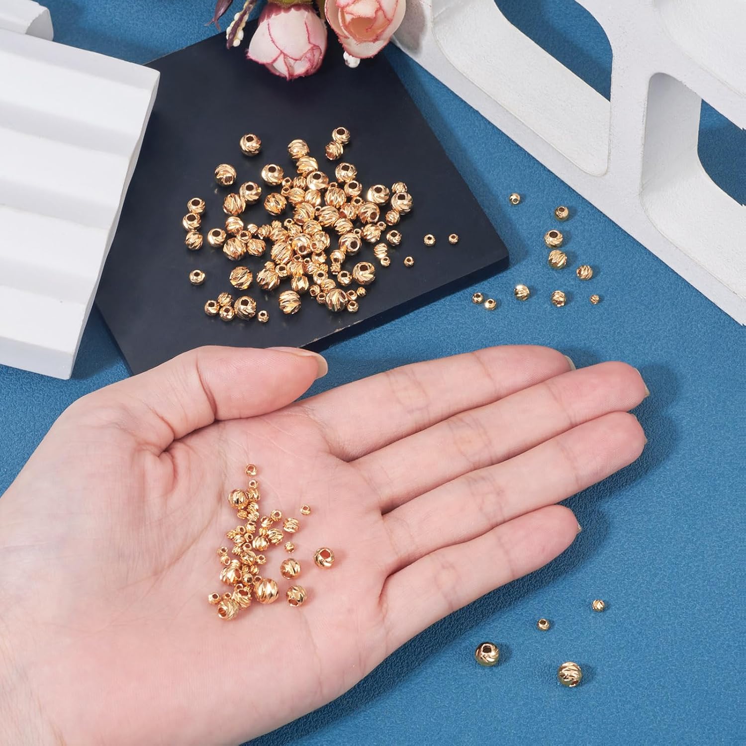 Craftdady 150Pcs Real 18K Gold Plated Spiral Round Beads Golden Metal Spacer Loose Bead Brass Round Beads for DIY Crafts Bracelets Necklaces Earrings Jewelry Making 2-5.5mm,5 Styles - Image 6