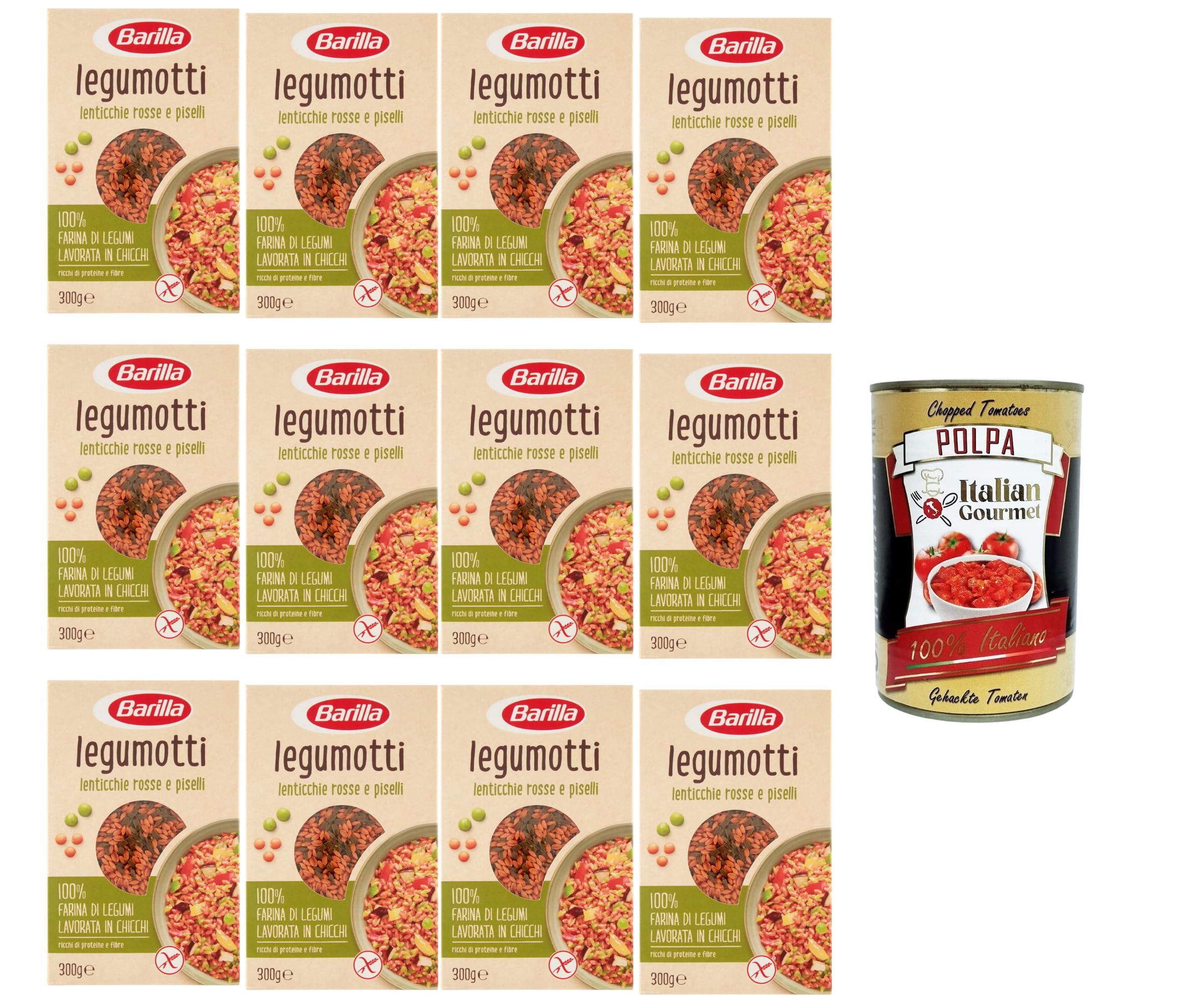 Italian Gourmet Bundle 12x Legumotti Linsen & Erbsen 300g + Italian Gourmet Polpa – Hülsenfrüchte Reis Alternative, proteinreiche Beilage, glutenfrei, ideal für Salate, Bowls & mediterrane Küche