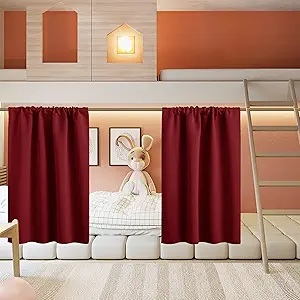 RYB HOME Short Curtains for Living Room Blackout Portable Blinds Shades for Bedroom Bathroom Basement Garage RV Camper Windows, 34 inches Width x 36 inches Length, Burgundy Red, 2 Pcs