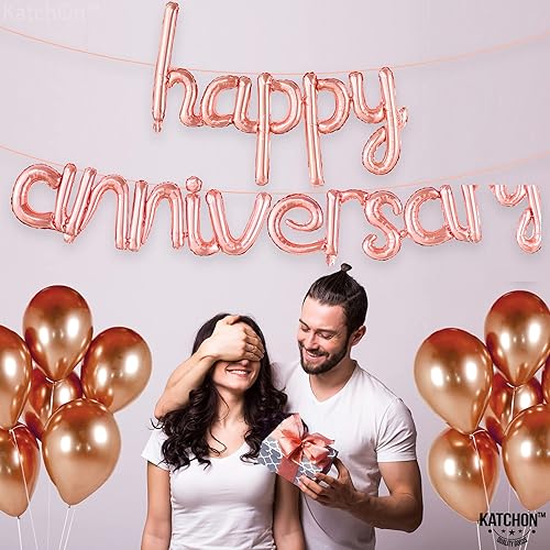 Miniatura 9 de KatchOn, Letras de globos dorados de feliz aniversario, de 16 pulgadas, pancarta de globos de feliz aniversario con texto en inglés Happy Birthday