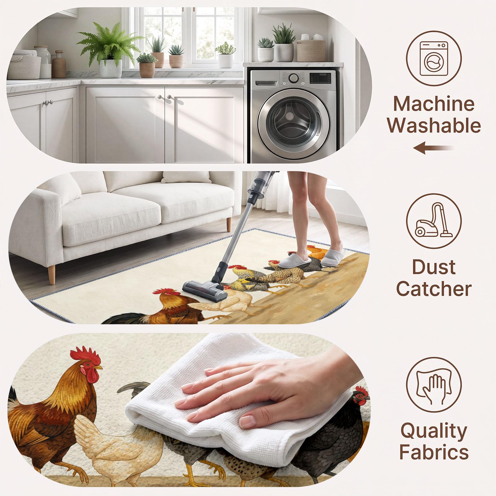 Générique Tapis Animal Poulet d’intérieur Durable, Facile à Nettoyer 200x300 cm, Rural Minimaliste Drôle Fun Tapis pour Salon, Chambre, Cuisine ou entrée