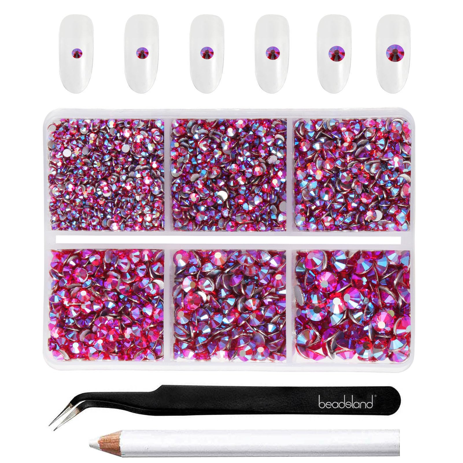 Beadsland Flatback Rhinestones, Siam AB, Mixed 6 Sizes 4300pcs