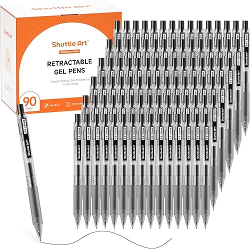 Shuttle Art Ink Glide Series - Paquete de 90 bolígrafos de gel de punta fina retráctiles de 0.020 in, juego a granel de tinta de gel de secado
