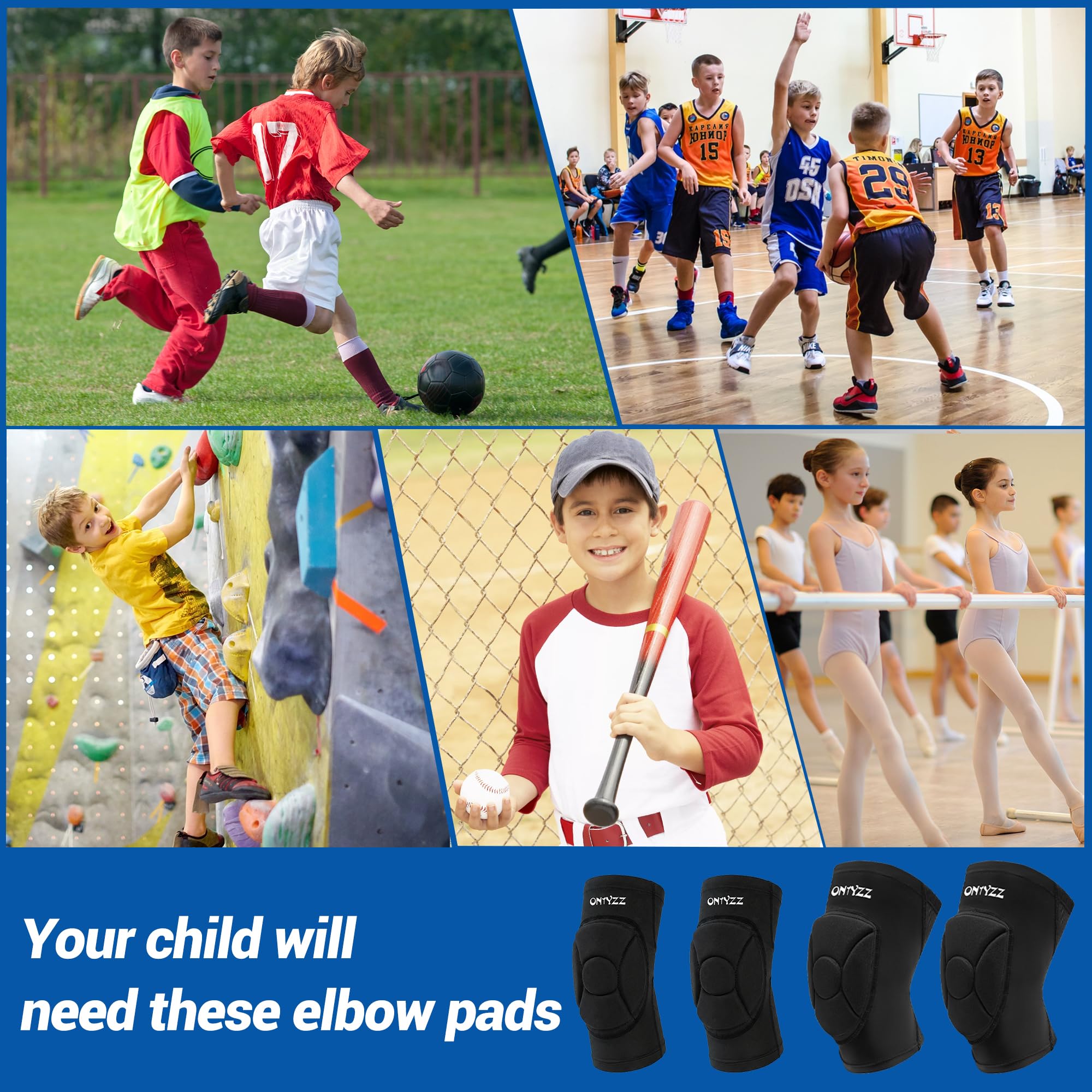 Volleyball Knieschoner Ellbogenschoner Kinder Jugendliche Kompressions-Stützbandage mit Verdickter Polsterung Atmungsaktiv Leicht Schutzausrüstung für Basketball Ringen Fußball Snowboarden Tanz S