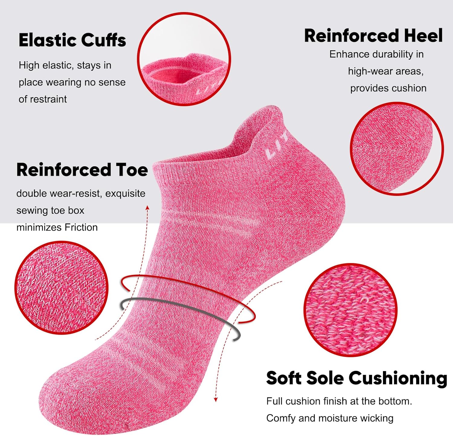 Womens Ankle Socks 6-Pairs Athletic Running Sport Socks With Cushioned Sole - Image 4