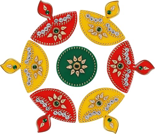 Diwali - Plantillas acrílicas de tamaño mediano Rangoli hechas a mano, decoración del hogar, piedras decorativas para piso, 8 pulgadas (diseño 1)