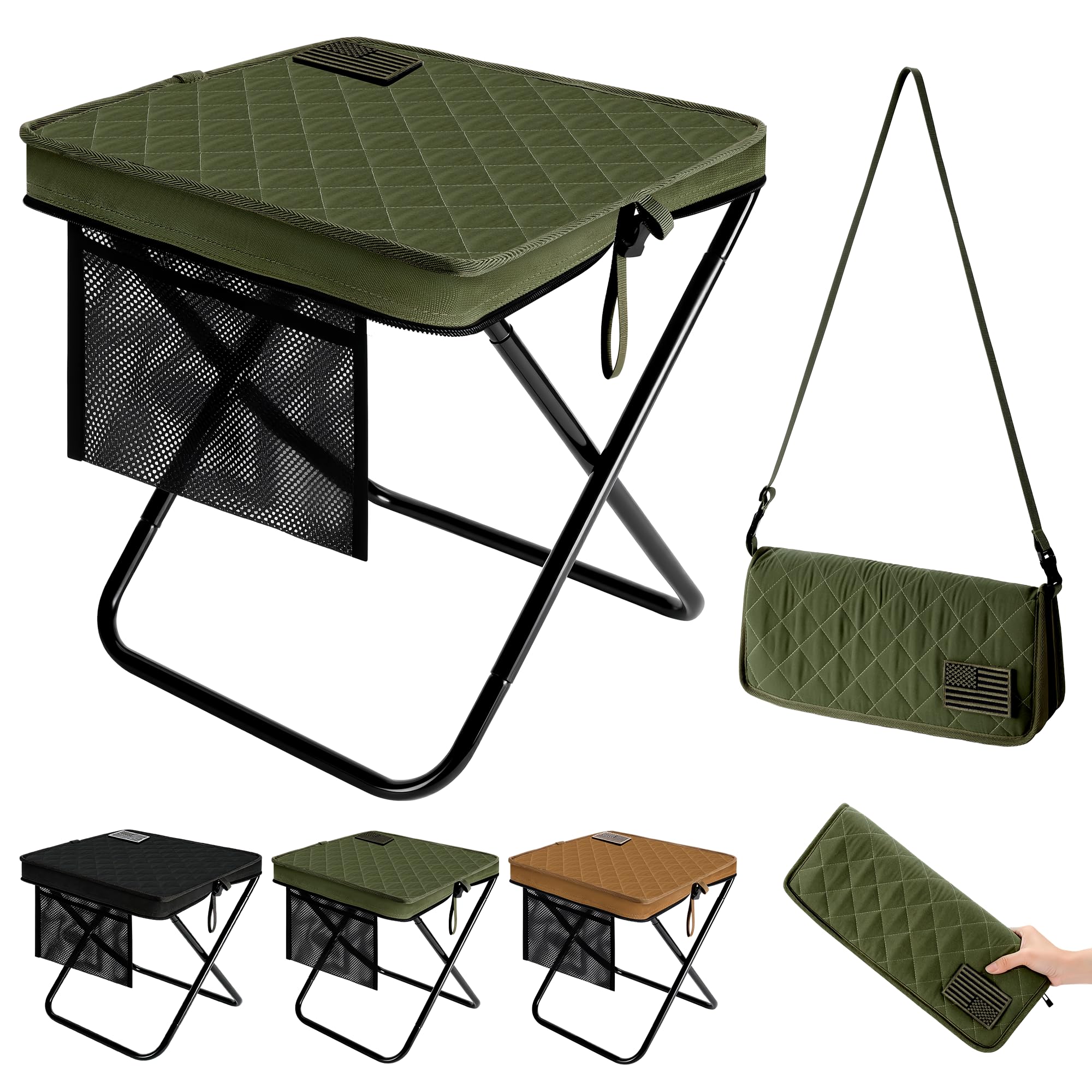 Photo 1 of 15.7" Extra Tall Portable Collapsible Stool for Adults, Heavy Duty Camping Stool, Thickened Foldable Stool Compact Pocket Size Travel Seat for Fishing, Hiking, Picnic and Outdoor Activities (Green)