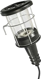 as - Schwabe Lampe à main en caoutchouc 230 V - Lampe à panier avec panier de protection galvanisé et verre de protection - lampe 100 W (E27) avec câble de 5 m - fiche Euro - IP20 - noir I 47210