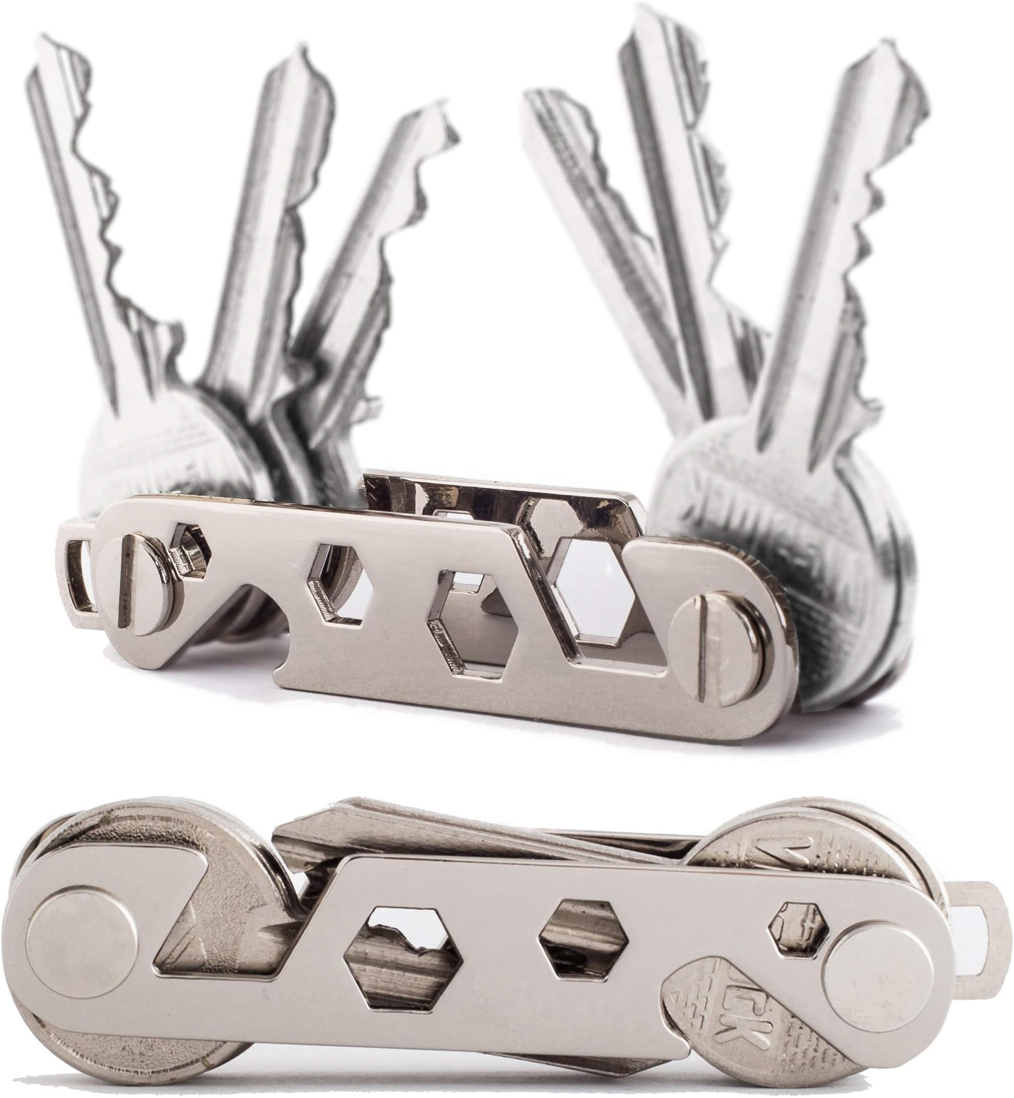 Key Organizer – Silver zinc Compact Smart Key Holder fits up to 12 Keys.