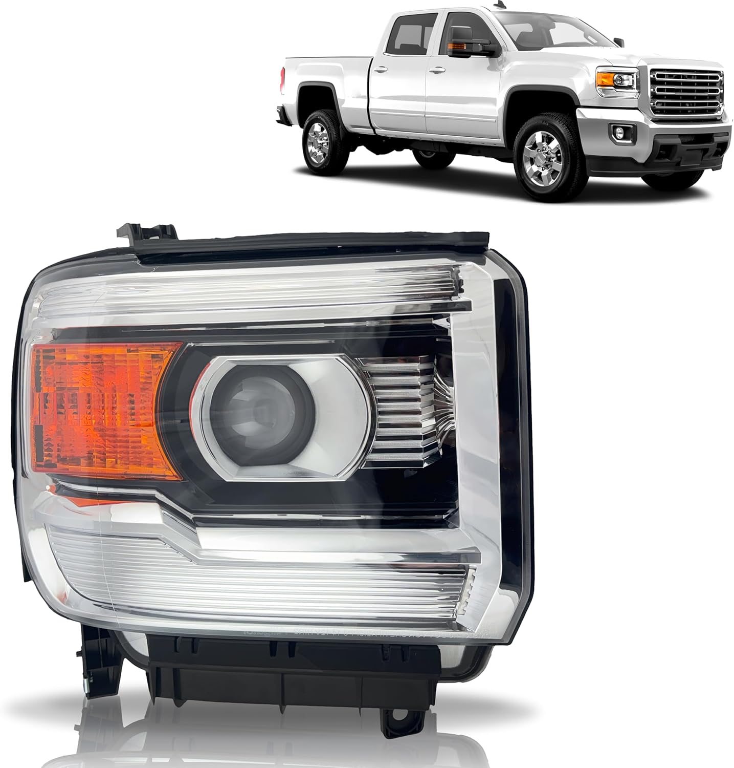 ALLIGATOR AUTO LIGHTS Headlight Assembly Compatible with GMC Sierra 1500 2014-2015, Sierra 2500 3500 HD 2015-2019, Right/Passenger Side Halogen Headlamp (NON LED DRL), Bulbs Included