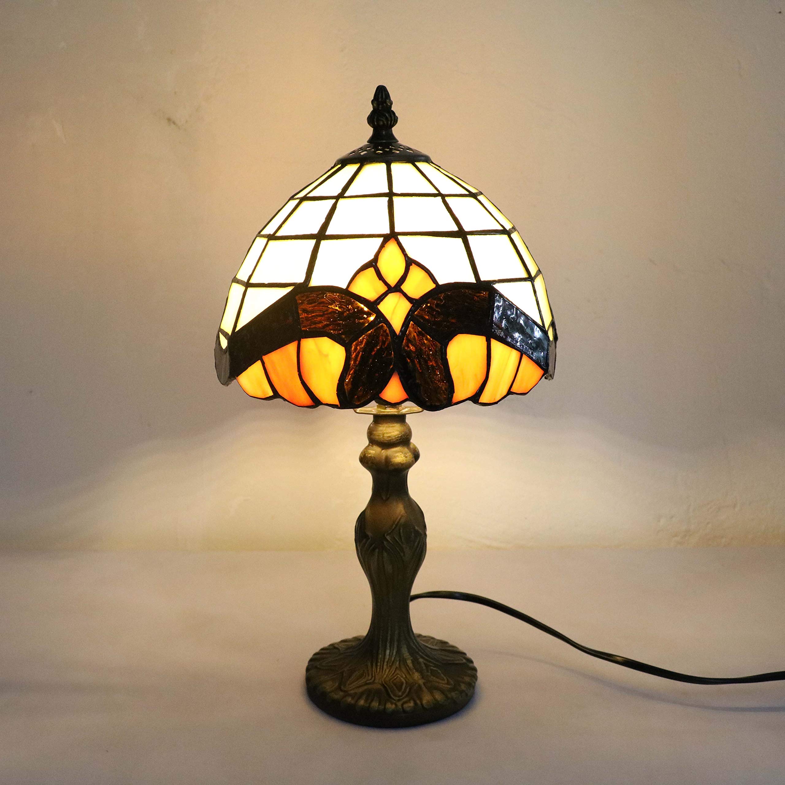 Milchig Tiffany Tischlampe, E14 DIY Klein Glasmalerei Vintage, Kinderzimmer Deco Nachtlicht, Jugendstil Nachttischlampe im Schlafzimmer (ohne Glühbirnen)