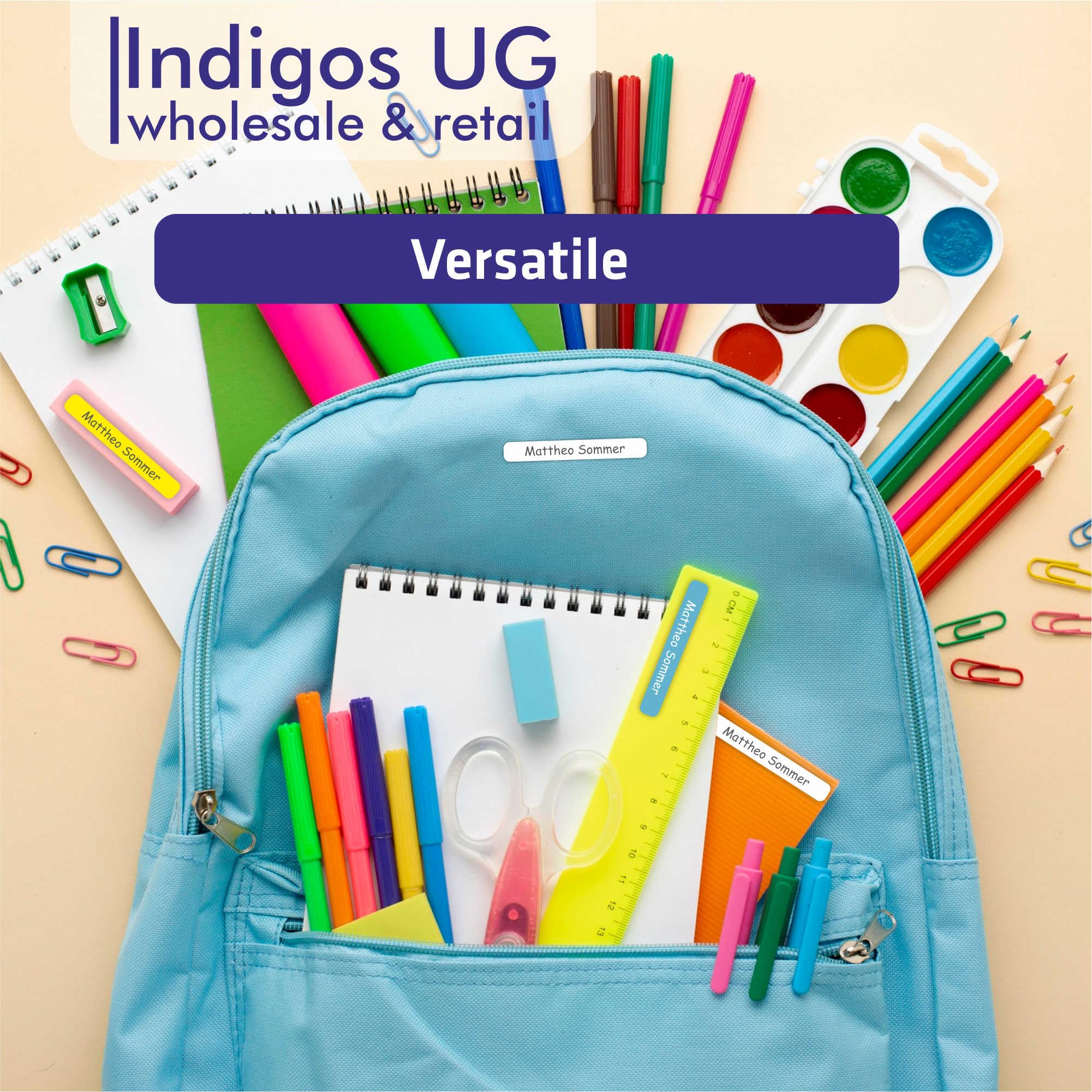 INDIGOS UG®- Adesivi con nome per bambini, scuola e asilo nido