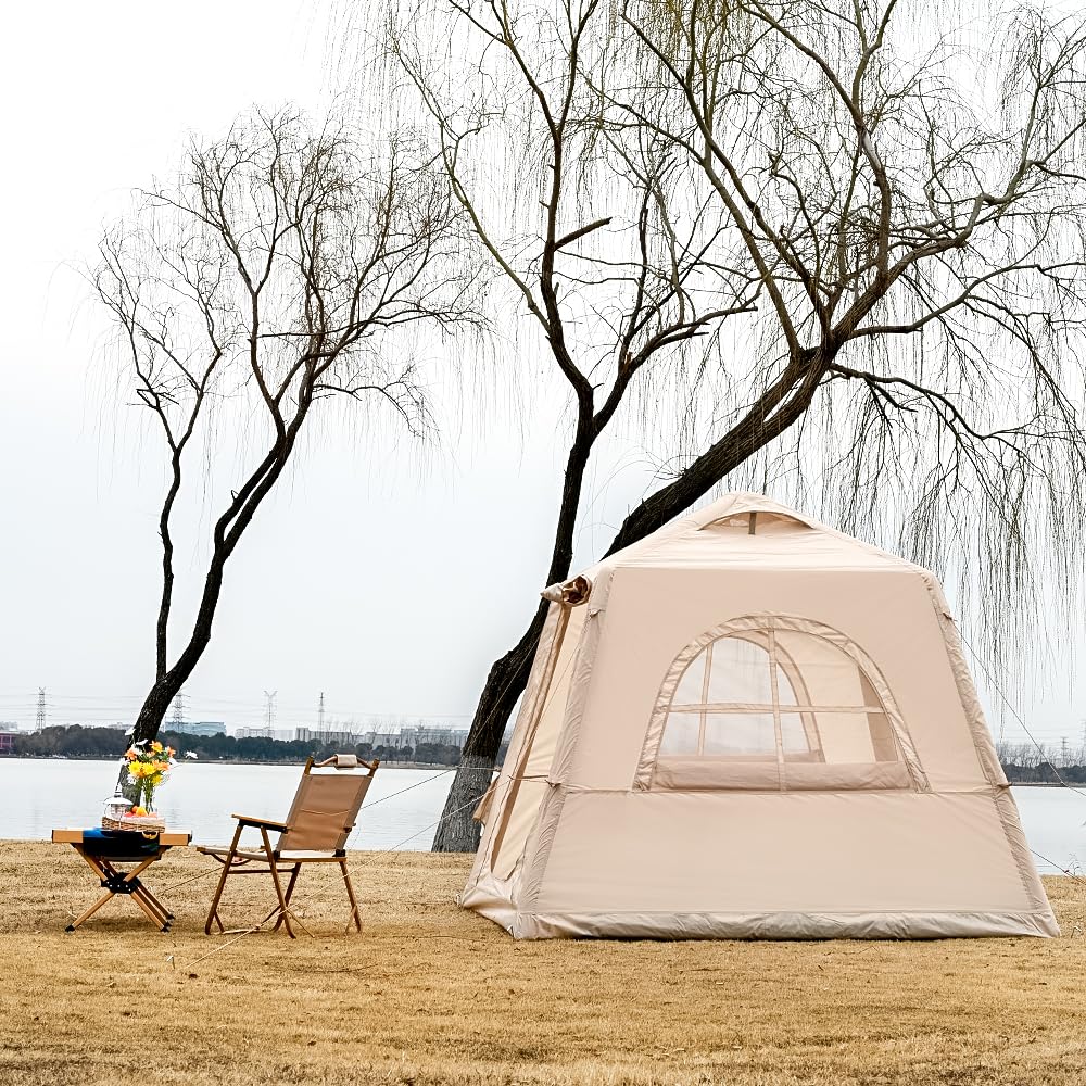 Tente de camping gonflable avec pompe à main - Montage facile - Imperméable - Coupe-vent - Tente gonflable d'extérieur - 2 à 10 personnes - Oxford Glamping