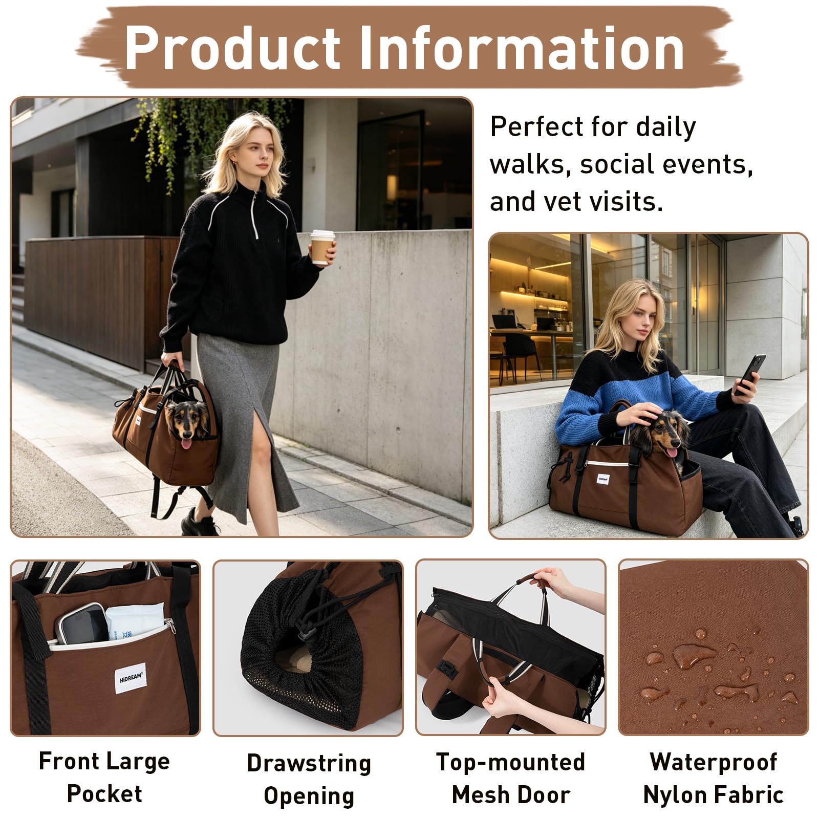 Dachshund - Bolsa transportadora para mascotas, 2 en 1, de mano y hombro, bolsa de viaje de nailon impermeable para perros y gatos pequeños de cuerpo largo, hasta 8 kg con cojín de apoyo y