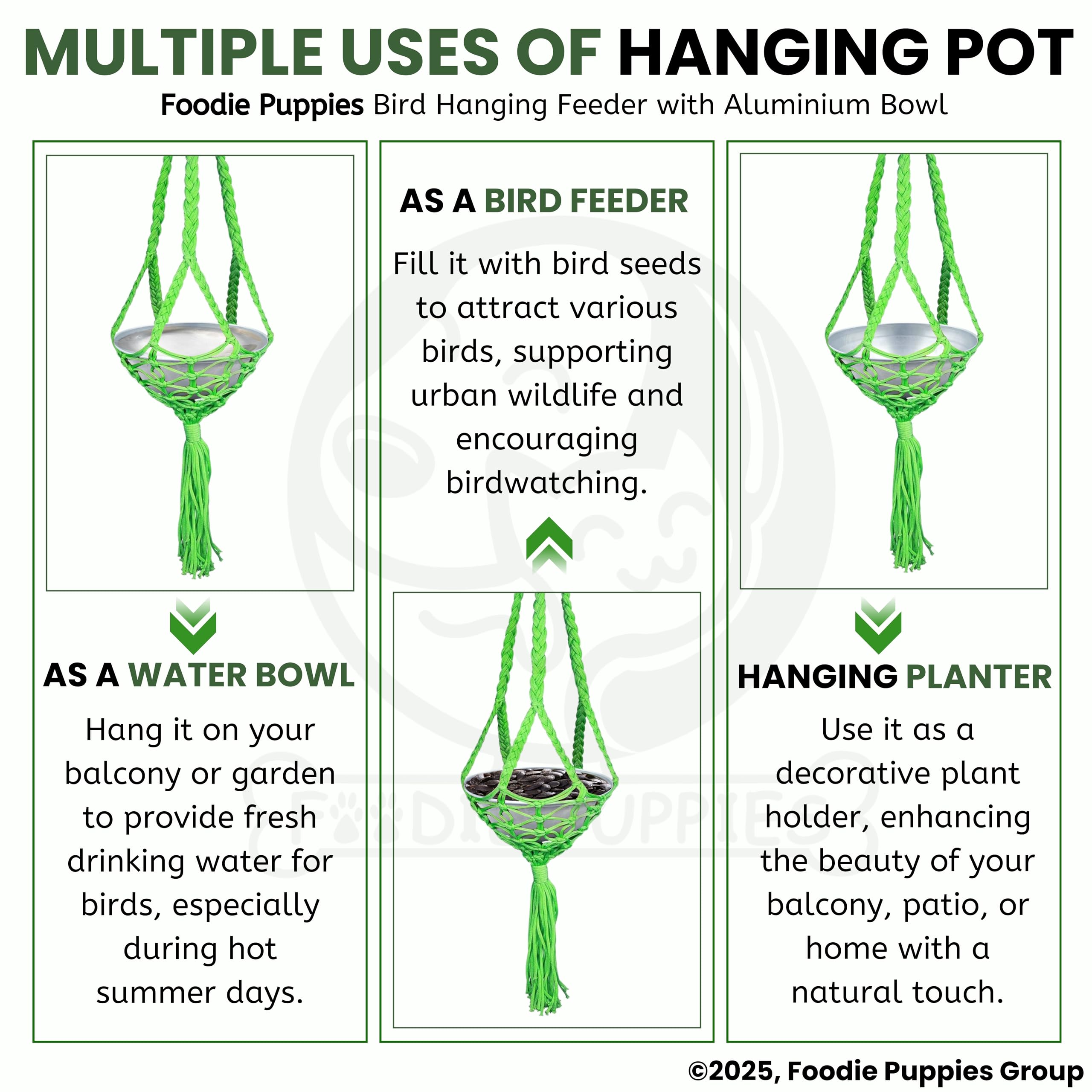 Foodie Puppies Bird Hanging Feeder with Aluminium Water Bowl for Feeding, Bathing & Watering Birds | Food Feeder for Sparrows, Parrots, Canary, Parakeets | Sturdy, Weather-Resistant & Easy to Clean 4